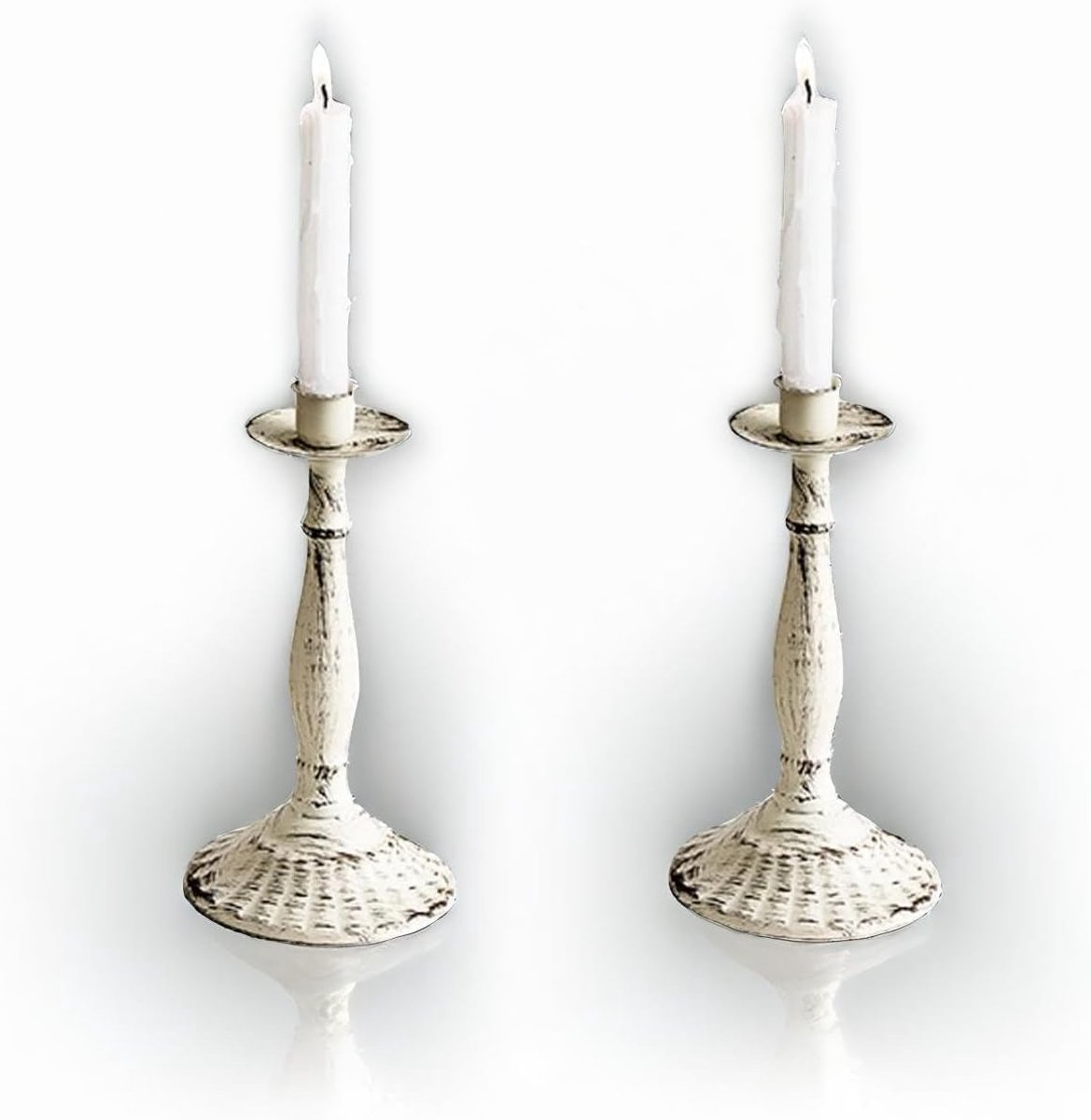 2Pce Vintage Kaarshouder Wit, Boerderij Kandelaars Decoratieve Kaars voor Tafel Middelpunt Rustieke Kaarshouders Pijler