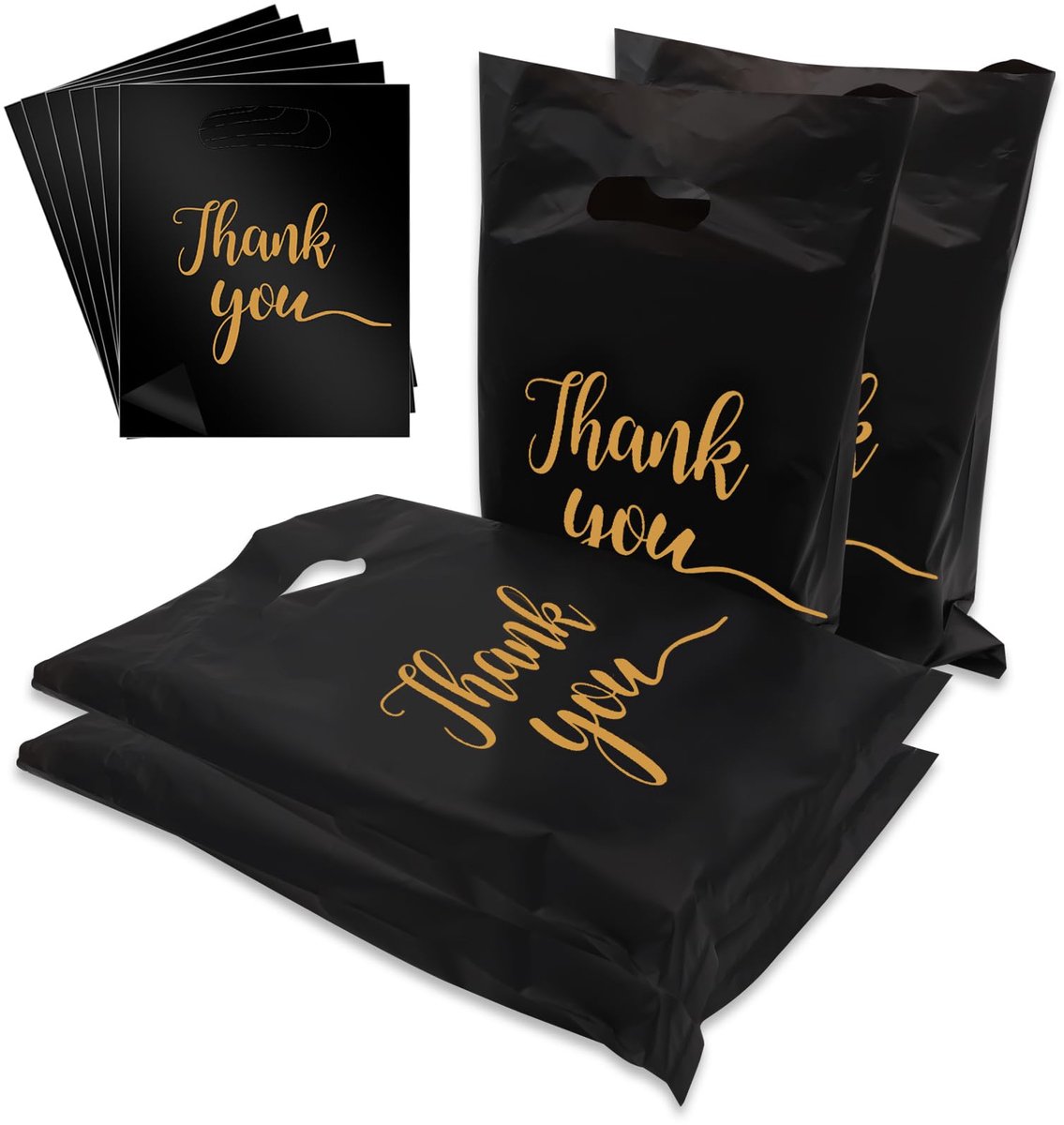 SnelShoppen - 100 Stuks Plastic Transportzakken (Wit + Zwart) 30 x 38 cm, Thank You Tas voor Winkels, Boetieks, Marktkramen, Verpakkingstas, Herbruikb