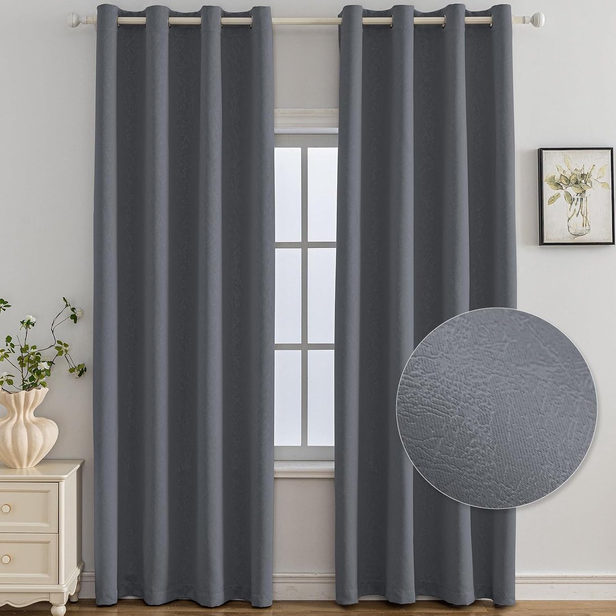 Set Van 2 Thermische Verduisterende Gordijnen, 140x180 CM, Warmte-Isolerende Gordijnen, Geschikt Voor Woonkamer Slaapkamer, Modern Design Met Oogjes, Donkergrijs