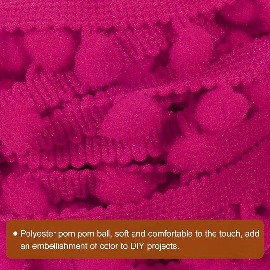 10 Iarde band met pompons, bal, franjes, trim accessoires voor het naaien van gordijnen, jurken, kussens (8 mm, fuchsia) — afbeelding 3