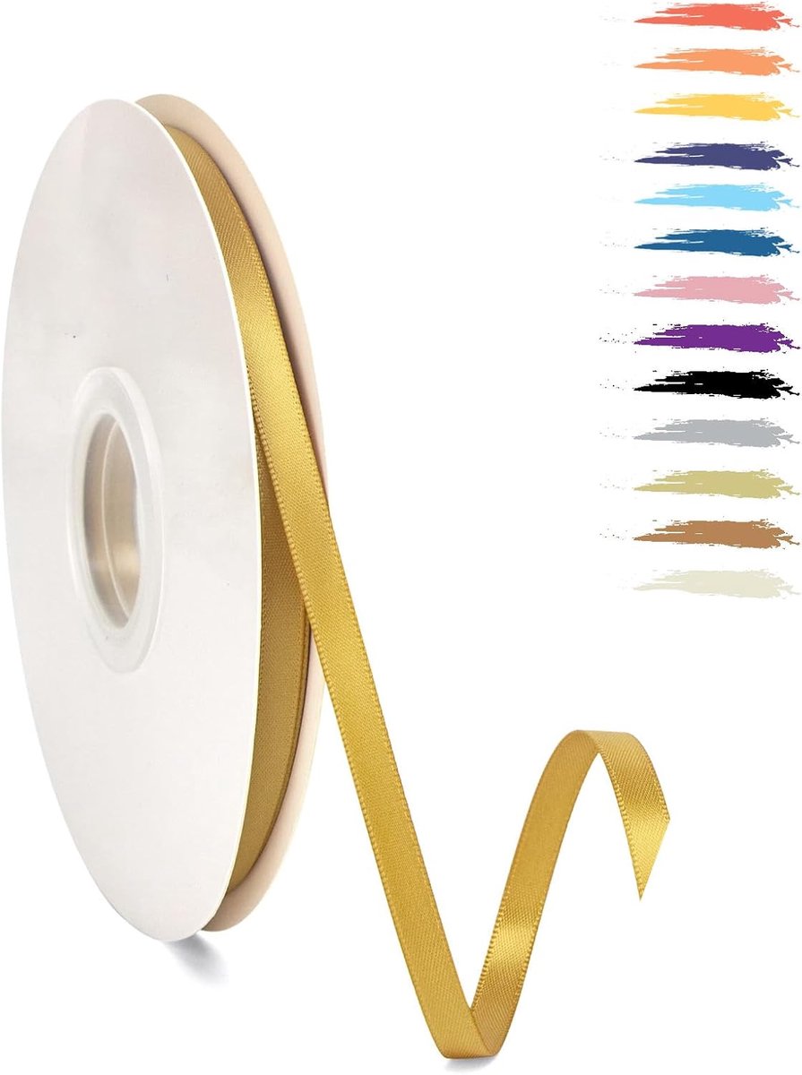 6mm Tiran Goud Satijnen Lint,95 Meters Decoratie Zijden Linten,Cadeaulint,Autolint,voor Feest, Bruiloft, Verjaardag,Valentijn Party