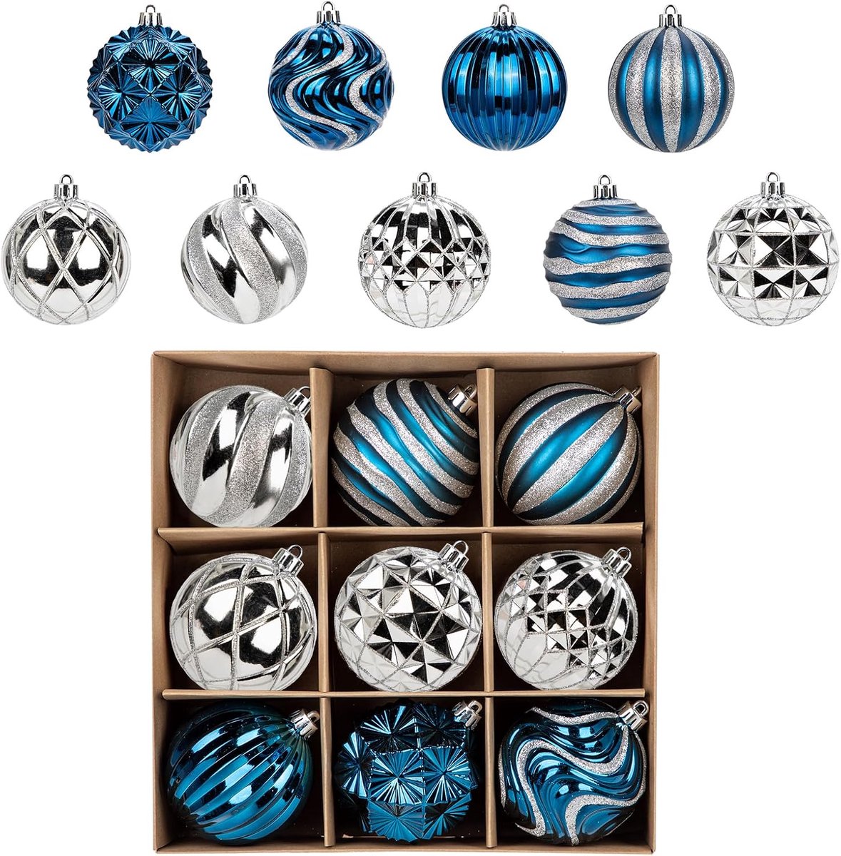 Allenset, 9 stuks kerstballen, onbreekbare kerstballen, plastic snoepstreep ornament kerstballen met glitters voor kerstslinger, thuis, kerstboomdecoraties
