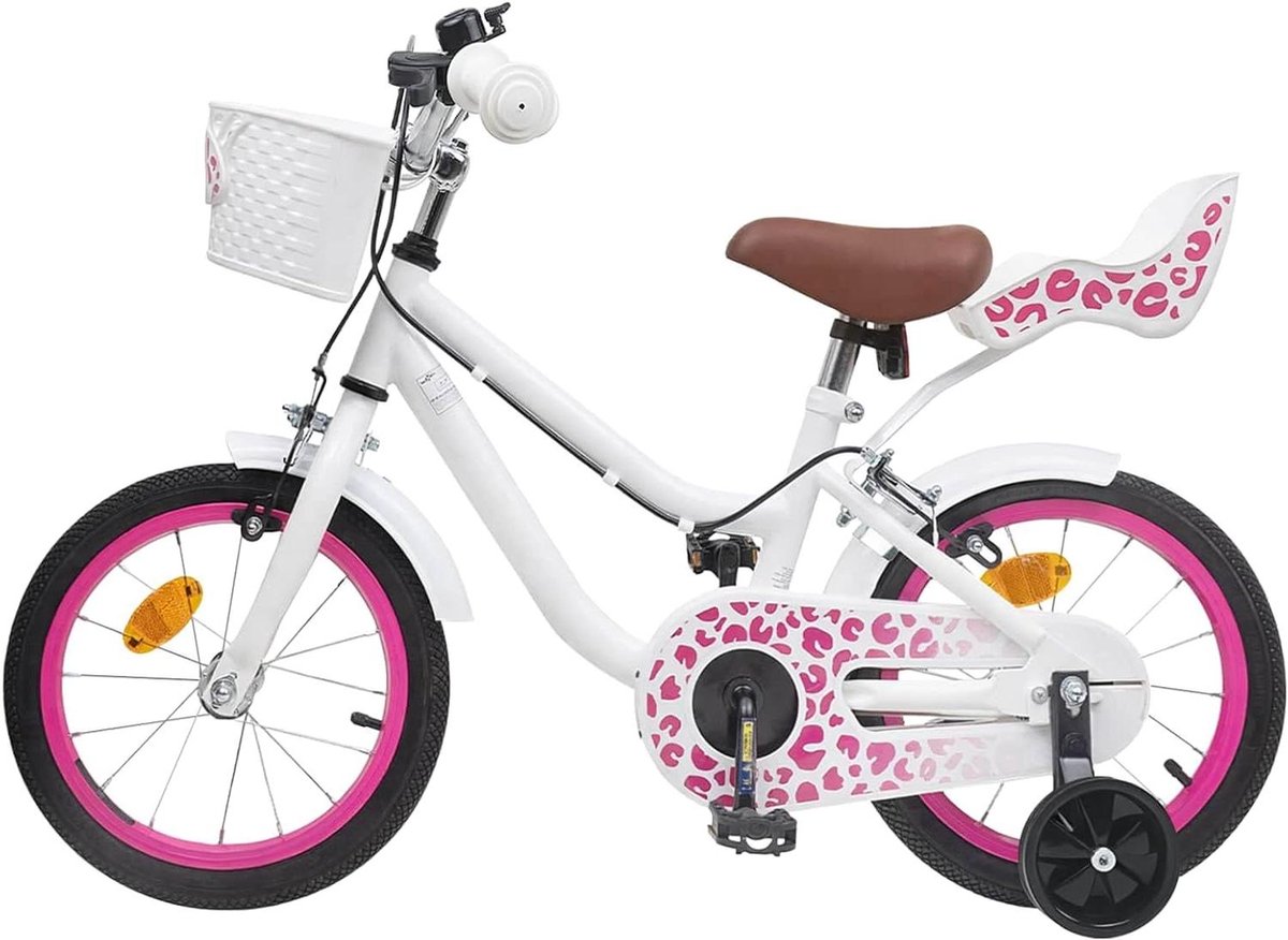 Kinderfiets met zijwieltjes Loopfiets Kinderenfiets Leren fietsen Verstelbare handvatten en zadel 12 inch Wit