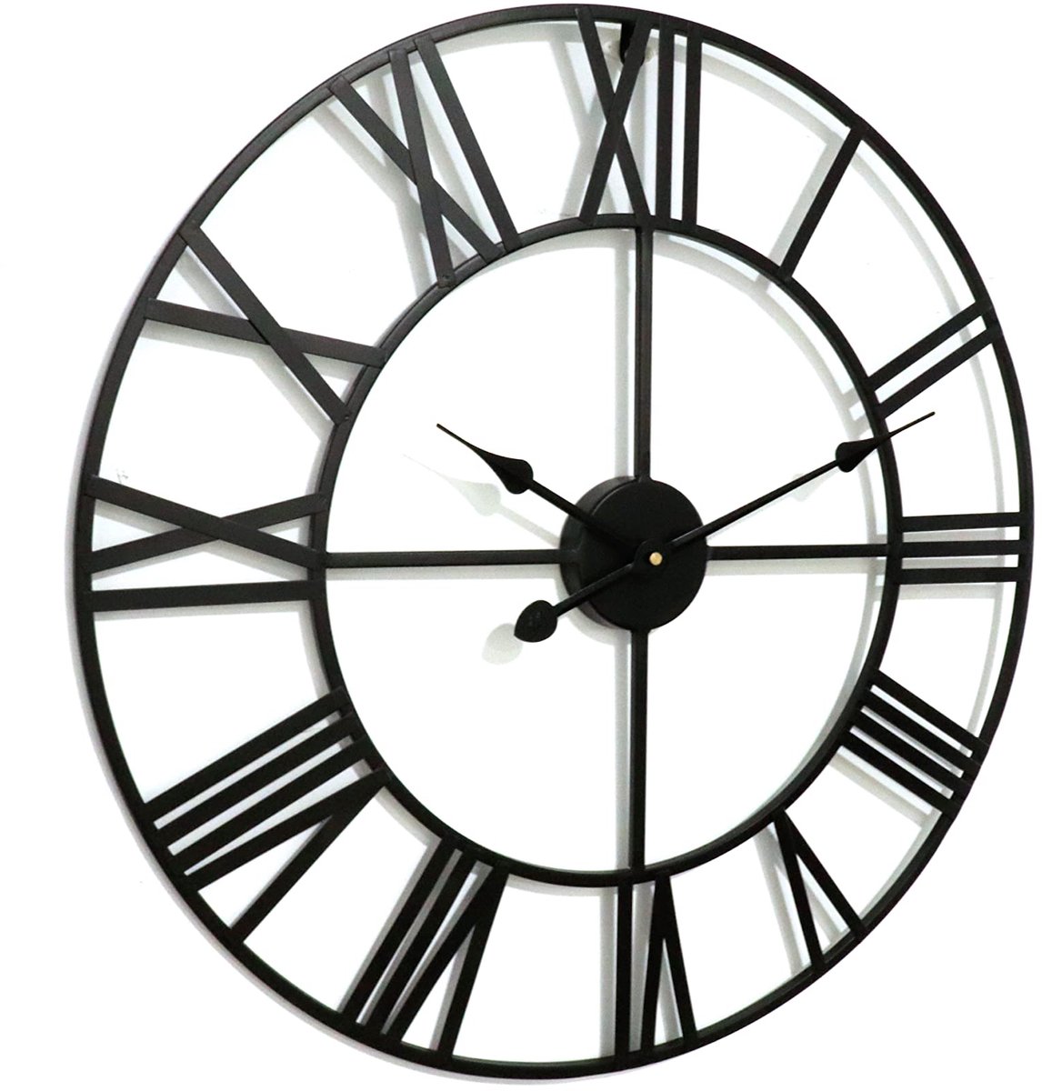 SnelShoppen - XXL metalen wandklok 6 cm, Europese vintage wandklok met Romeinse cijfers, extra stil uurwerk, design wandklok voor slaapkamer, woonkame