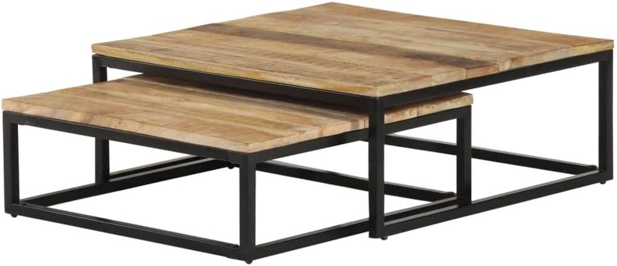 Salontafel Set - Bijzettafels Hout - Woonkamer Inrichten - Handgemaakt Uniek - 70 x 68 x 27 cm - Naturel Hout