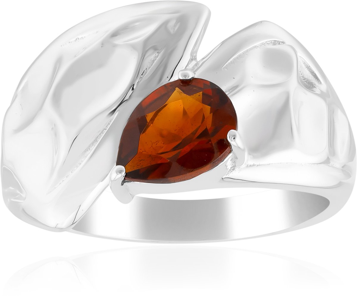 Cavill - Zilveren ring met Palladium - 0,51 ct Madeira Citrien peervormig - 925 Sterling Zilver - Elegante oranje edelsteen met prong zetting