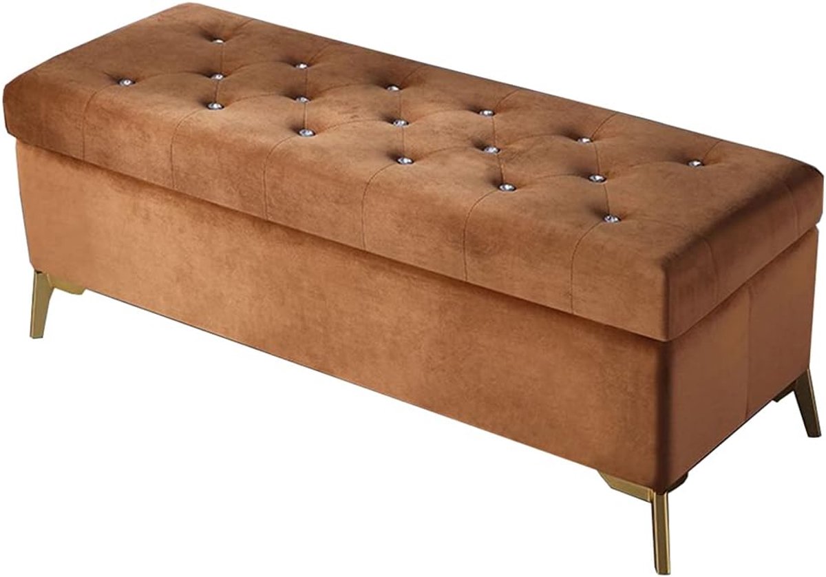Opbergpoef Flanel - Zitkruk Bankje - Extra Zitplaatsen - Met Metalen Poten - 100cm Lengte - Khaki