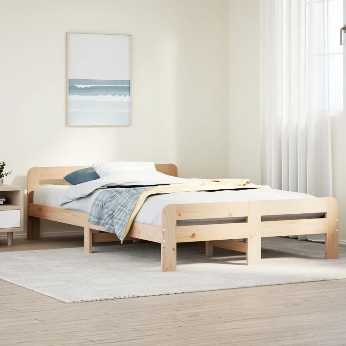 Houten Bedframe - Massief Hout - Slaapkamer Inrichting - Rustiek Hoofdeinde - 120 x 190 cm - Naturel