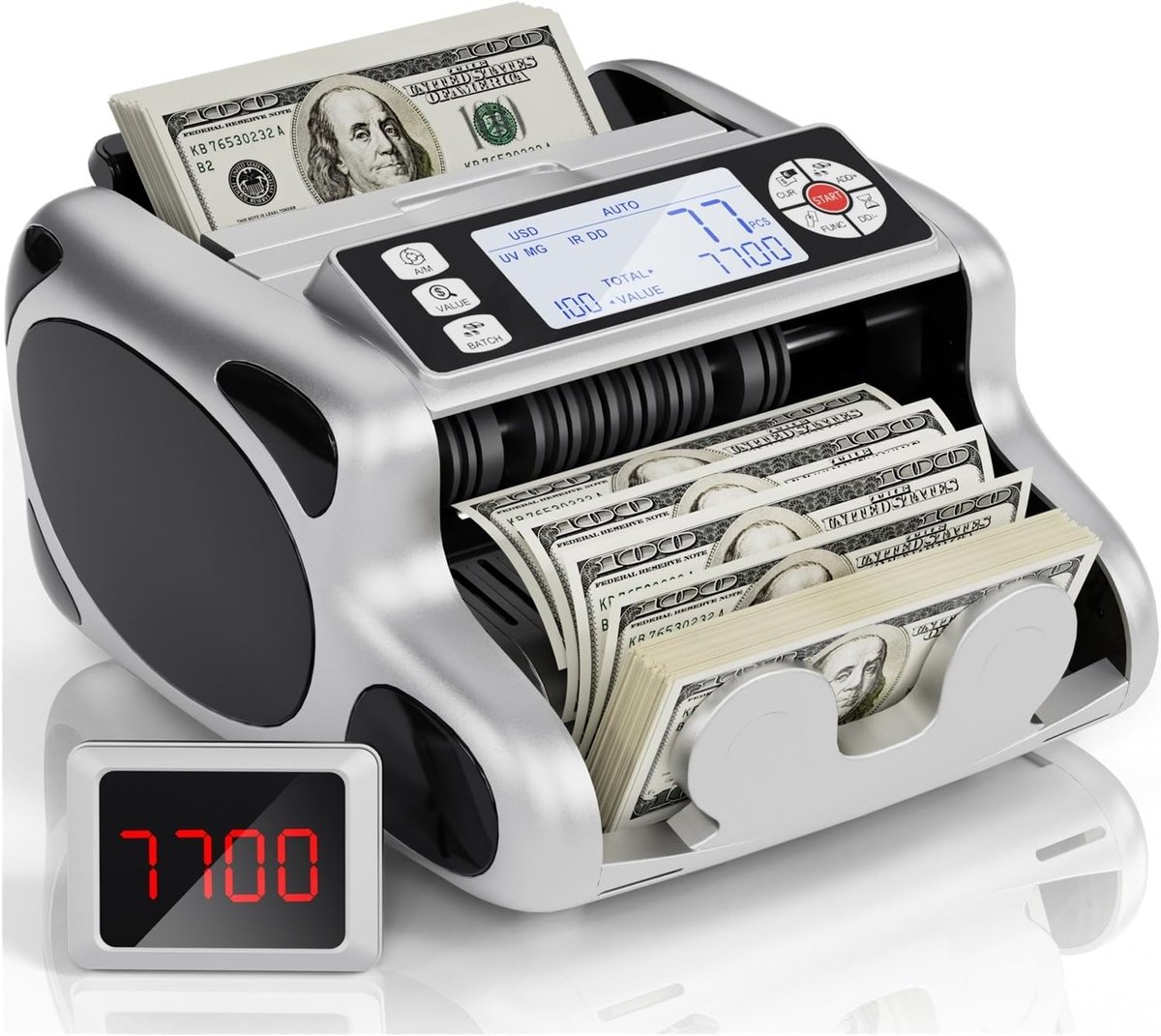 Geldtelmachine - Biljetten teller - Valuta tellen - Automatische detectie - 200 biljetten capaciteit - Zwart zilver