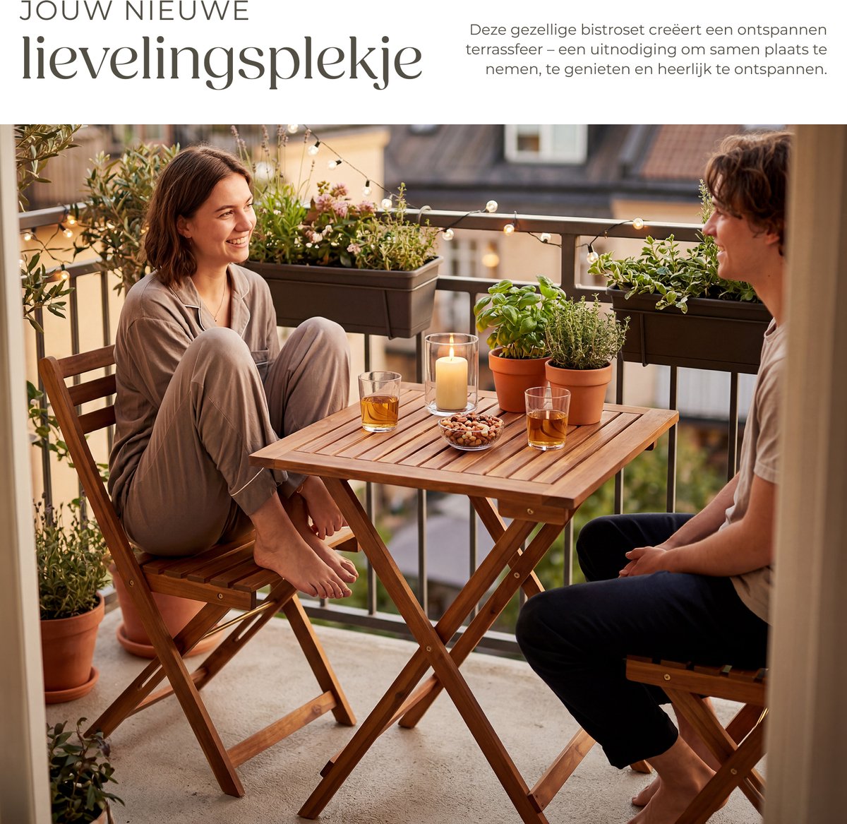tectake® Houten Bistroset voor 2 Personen - 60 x 60 x 74,5 cm - Weerbestendig Acaciahout - Opvouwbaar - Inklapbaar - Tuinset met Bistrotafel en Bistrostoelen - Tuintafel - Tuinstoelen - Tafel en Stoelen set voor Balkon, Camping & Terras – foto 7