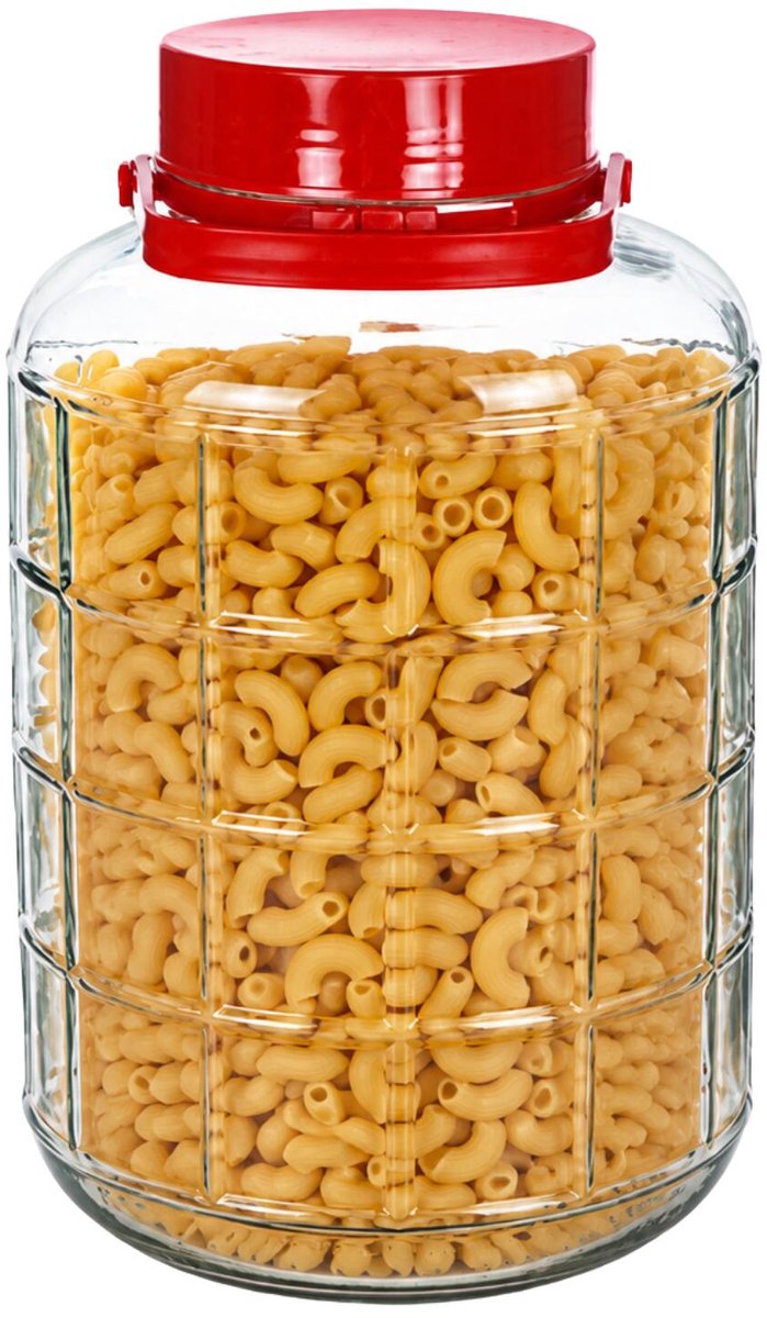 Alessandro XXL voedsel opslag container - glas - 10 liter - afsluitdop en hengsel - transparant/rood - Weckpotten - Opslagpotten - 22 x 35 cm