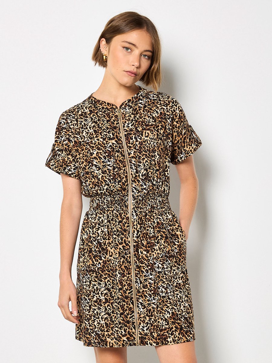 Mini-jurk met ritssluiting en luipaardprint