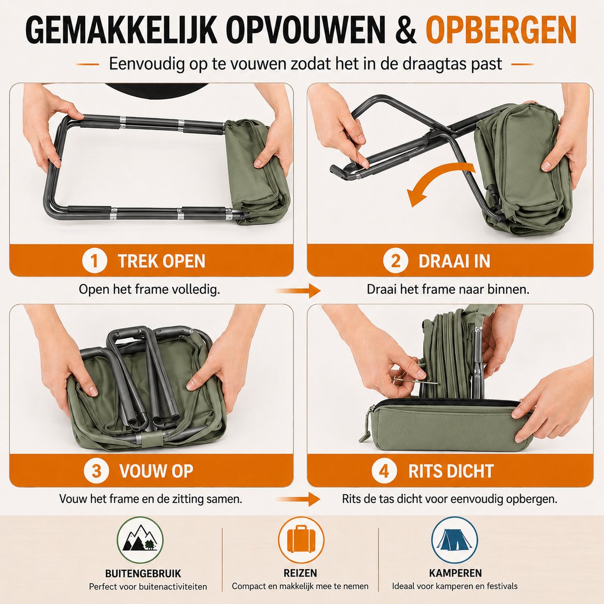 Heuts Goods - Mini Campingstoel - Vouwstoel - Campingstoel Opvouwbaar - Strandstoel - Kampeerstoel - Makkelijk Draagbaar - Inklapbaar - Lichtgewicht - Groen — cadeau in Sport & Outdoor - foto 2