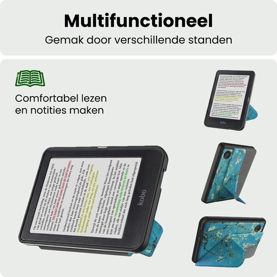 Hoes Geschikt voor Kobo Clara Colour Hoesje Bookcase Cover Hoes Trifold Met Screenprotector - Hoesje Geschikt voor Kobo Clara Colour Hoes Cover Case - Bloesem — afbeelding 3