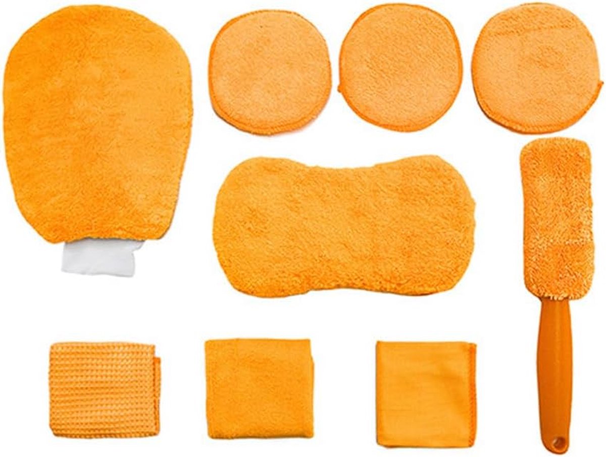 Auto Poets Set - Reinigingskit - Auto Wassen - 9 Delig - 32 x 28 x 6 cm - Oranje