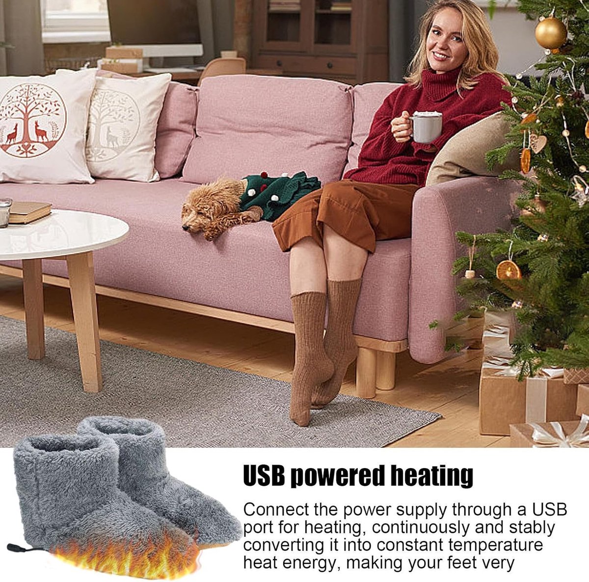 Elektrische Voetenwarmer - Verwarmde Pantoffels - Winterse Warmte - USB Oplaadbaar - Maat 39-43 - Grijs — cadeau in Gadgets - foto 6