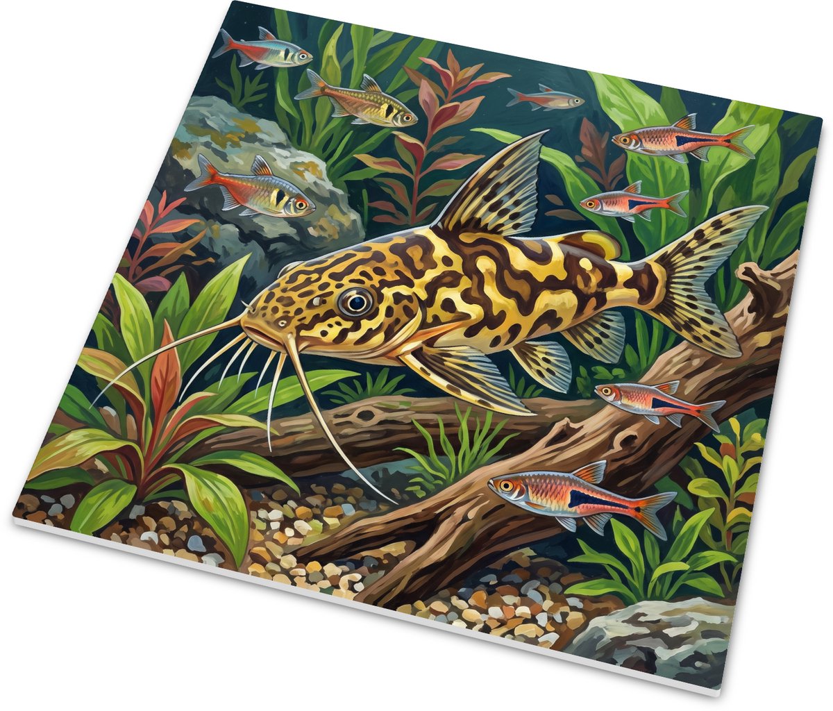 Tegeltje met gevlekte meerval illustratie - Sfeervol aquarium decoratie voor aan de muur