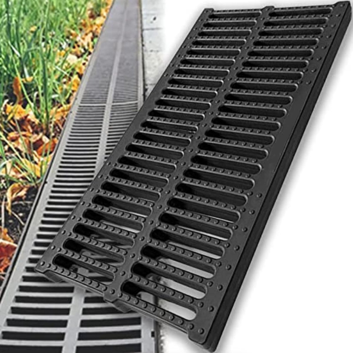 Kunststof Rioolrooster - Afvoerdeksel Rechthoekig - Waterafvoer Buiten - Duurzaam Polymeer Plastic - 200x500MM - Zwart