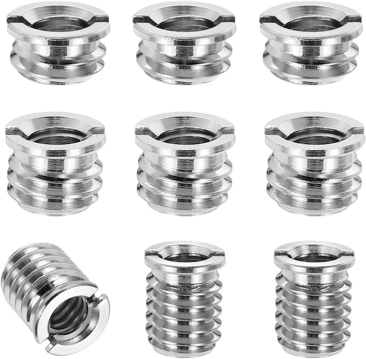 9 Stuks 1/4" Vrouwelijk naar 3/8" Mannelijke Draad Vermindering Adapters voor Statief en Monopod - Koolstofstaal Camera Accessoires in Zilver