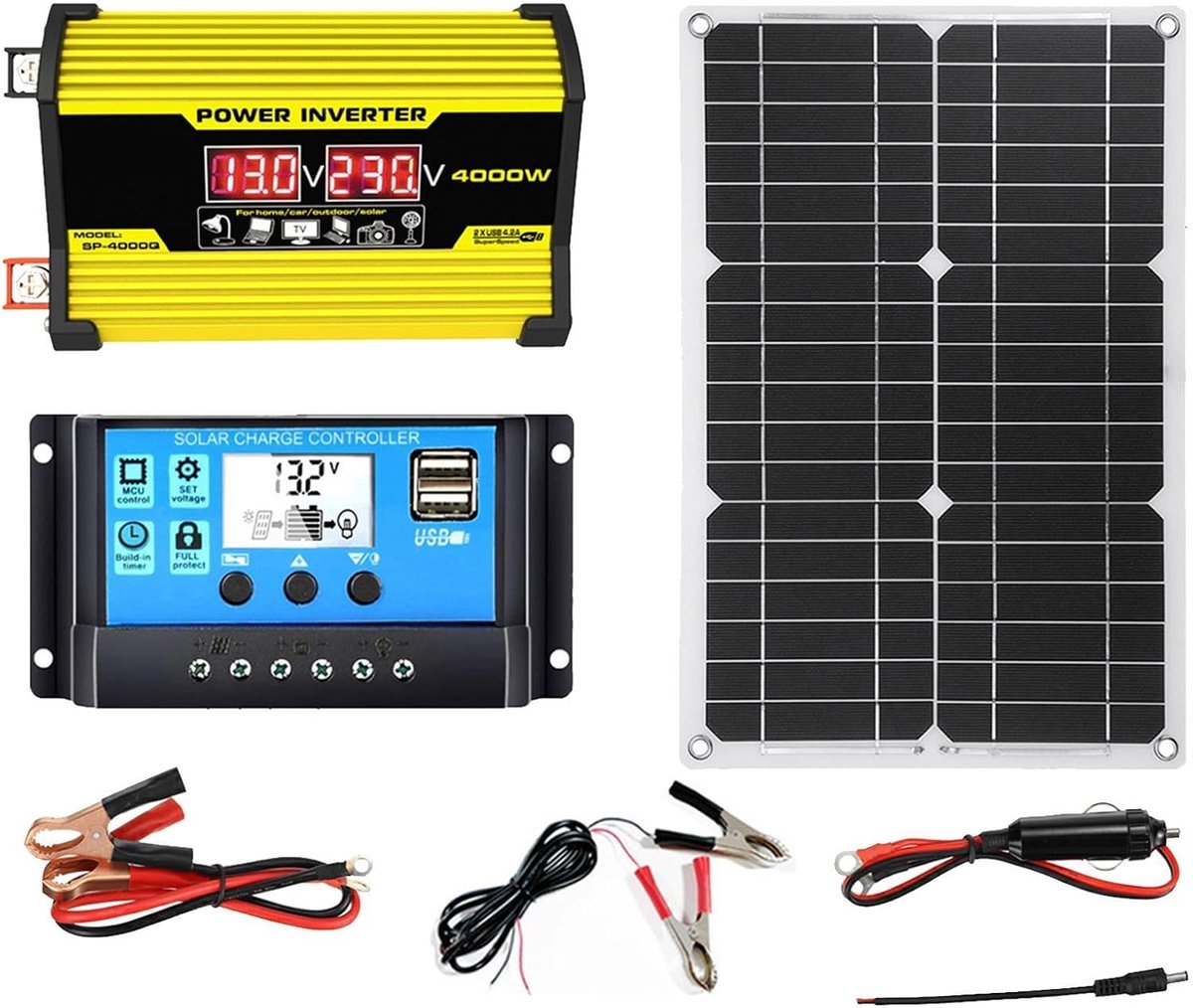 Zonne-energiesysteem Set - Zonnepanelen Kit - Energie Opwekken - Compleet Inclusief Omvormer - 18W Paneel - Geel