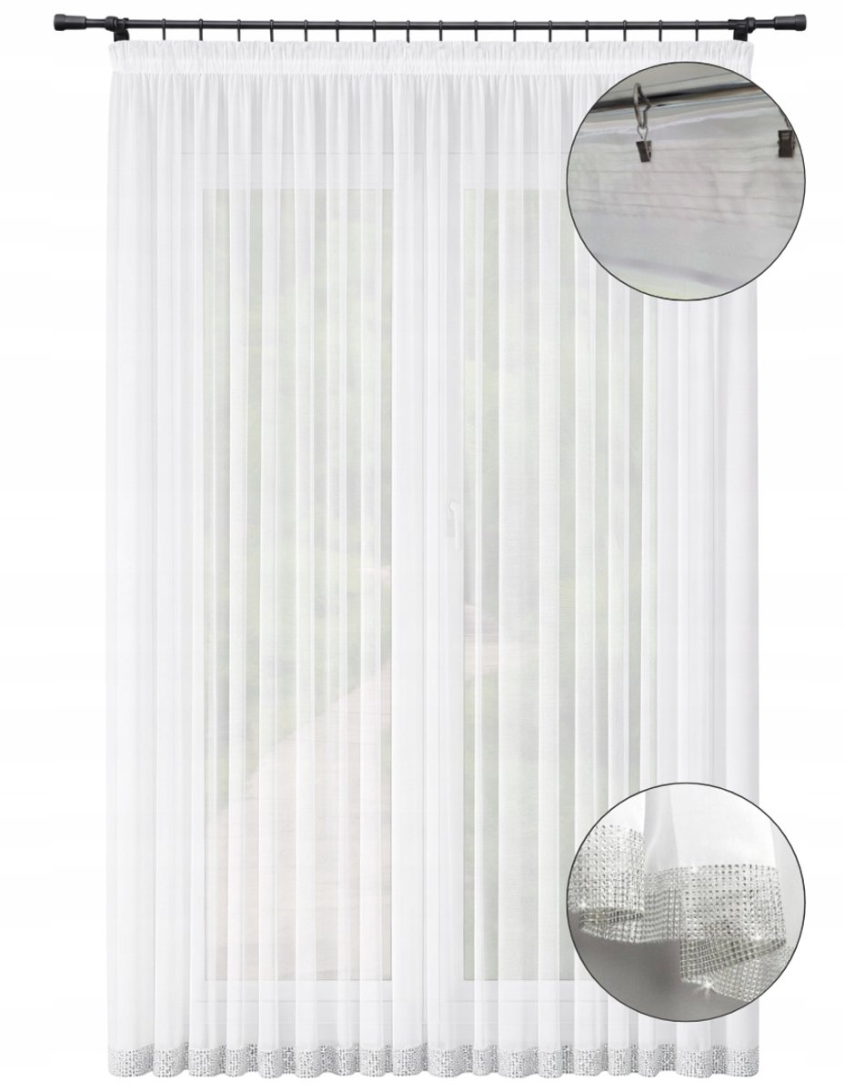 NOW-ART Vitrage - 400 x 260 cm - Wit voile - Met strasssteentjes Wit;Zilver