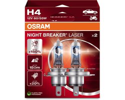 OSRAM Night Breaker Laser - H4 halogeen autolampen – tot 150% meer licht en 150m zicht - 64193NL-2HB - Duitse kwaliteit - set 2 lampen