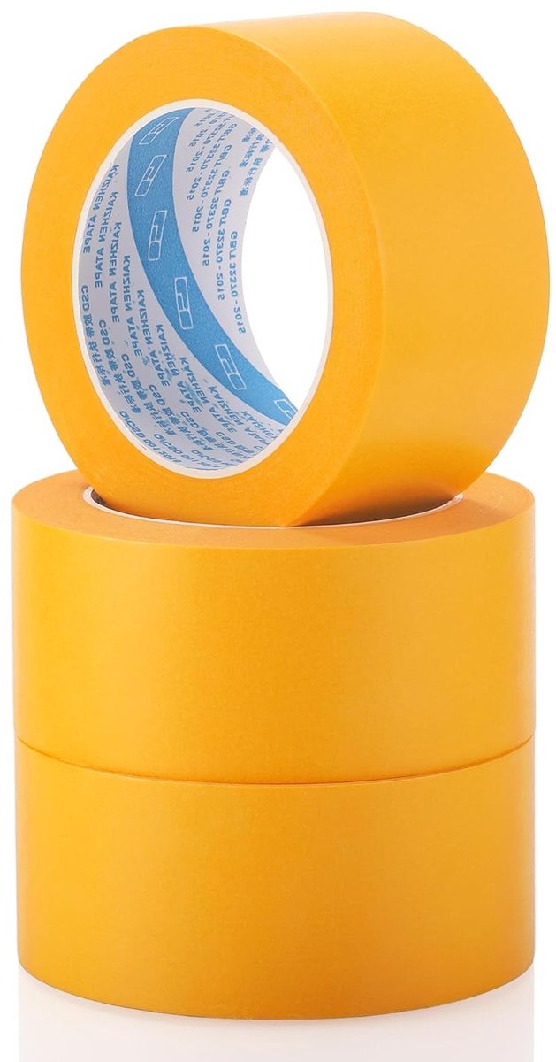 Pack van 3 gouden schilderstape 50 mm x 50 m - Zelfklevende masking tape voor precisie, verf en kleurafbakening