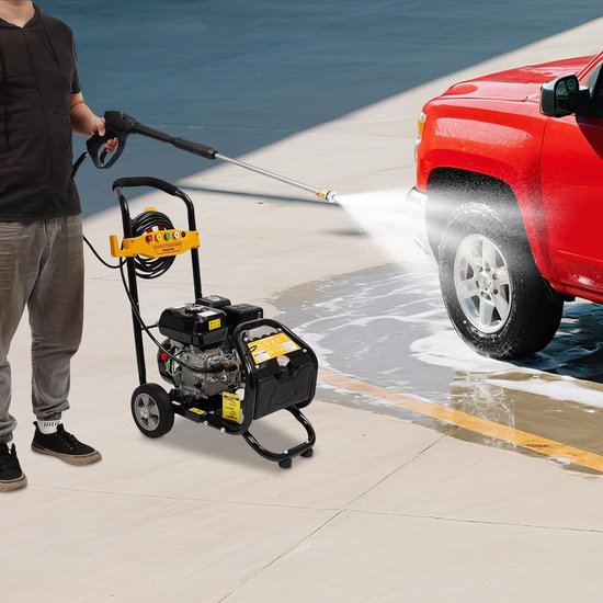 Hogedrukreiniger Benzine - Krachtige Reiniger - Terras Steen Reinigen - 75 pk Motor - 2600 PSI - Zwart Geel — afbeelding 2