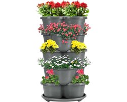 Aardbeientoren 5 niveaus - Verticale plantenbak - Balkontuinieren - Met verrijdbare wielen - 20 x 35 x 20 cm - Donkergrijs