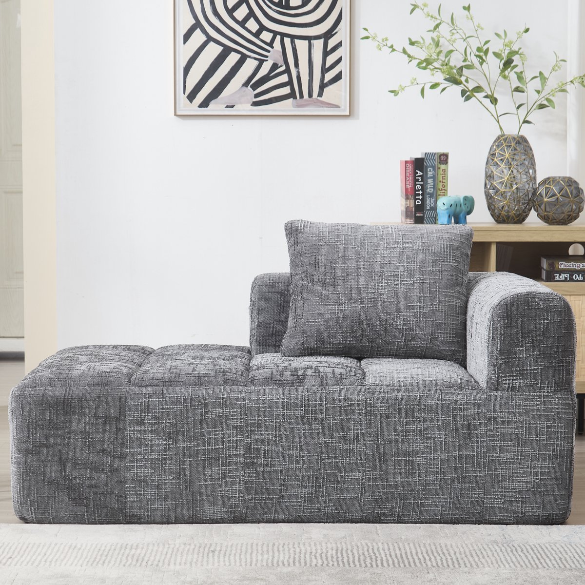 DESMIU Chaise Longue 158 x 90 x 60 cm - Zacht Met Kussen En Zijvakken - Voor Woonkamer En Slaapkamer - Chenille Grijs