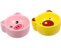 Voerbakjes Hamster - Dierenbakjes Keramiek - Voeren en Wateren - Anti-omval Ontwerp - 8x8x4 cm - Willekeurig