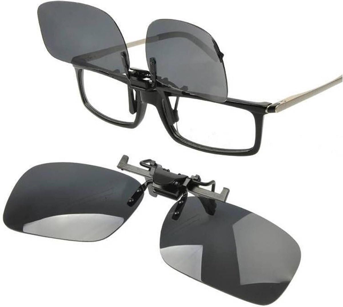 Okado Clip-On Zonnebril Zwart – Polariserende Overzetzonnebril voor Bril – Opklapbare Zonneclip met Donkere Glazen – 56 x 36 mm