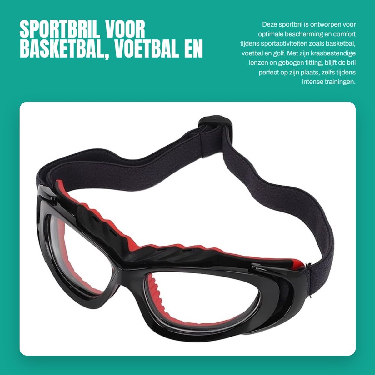 Dailygoods- Sportbril Met PC-lenzen - Beschermende Bril - Gebogen Fitting - Verstelbare Hoofdband - Krasbestendig - Comfortabel Draagcomfort - Veiligheidsbril