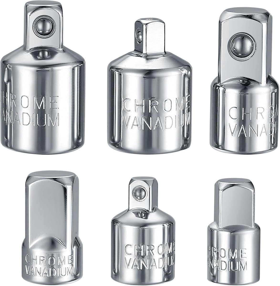 Set van 6 Socket Adapters voor Steeksleutel, Verlengstukken en Ratchet, Diverse Maten 1/4", 3/8", 1/2