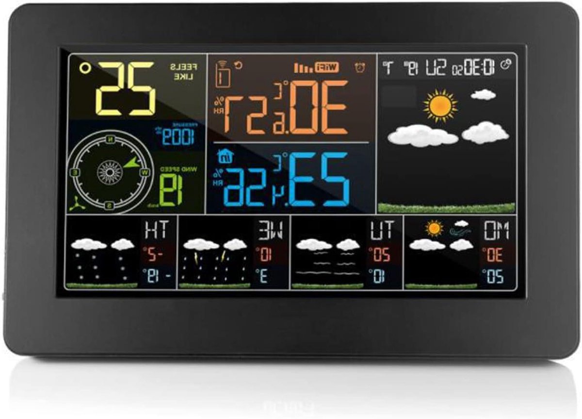 Wi-Fi Weerstation - Weermonitor Slimme Klok - Thuis Weer Checken - APP-bediening Real-time Data - 20.5 x 13 cm - Zwart