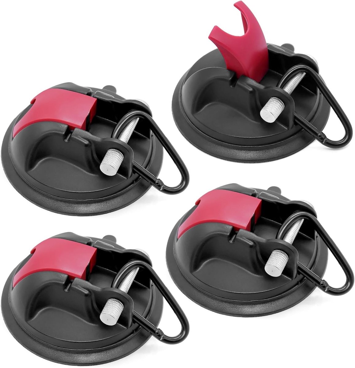 Set van 4 Zwarte Zuignappen met Haken voor Camping, Caravan, Motorhomes en Tegels - Sterke Zuignappen voor Meerdere Toepassingen