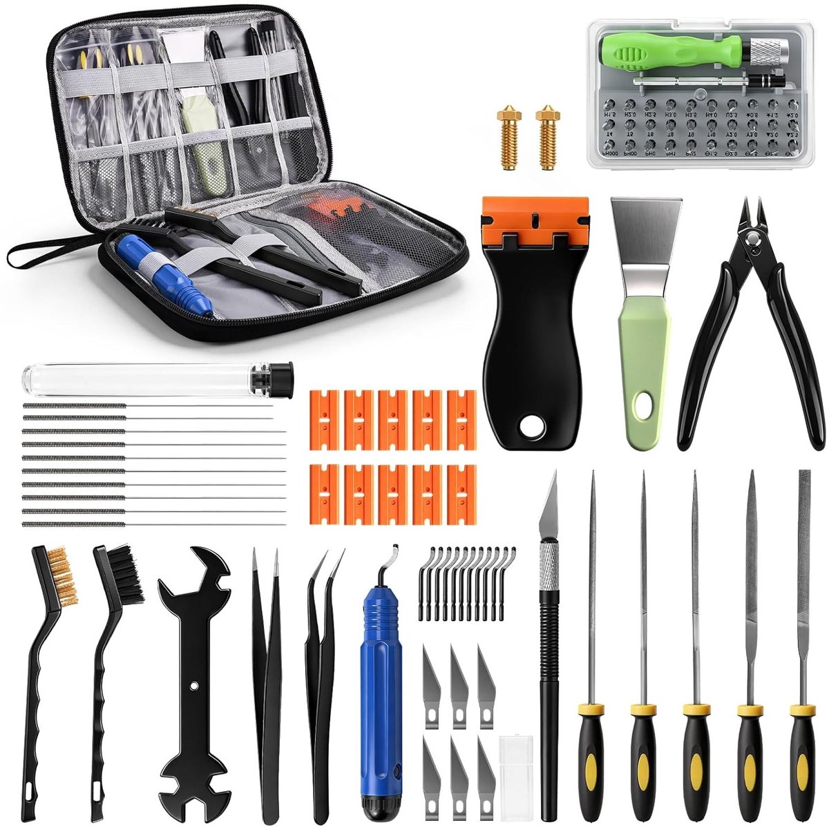 3D Printer Tool Set voor Model Post-Processing, Nozzle Reinigingskit, Afwerkings- en Ontbraamtools, Reinigingsnaalden en Accessoires voor 3D Printen