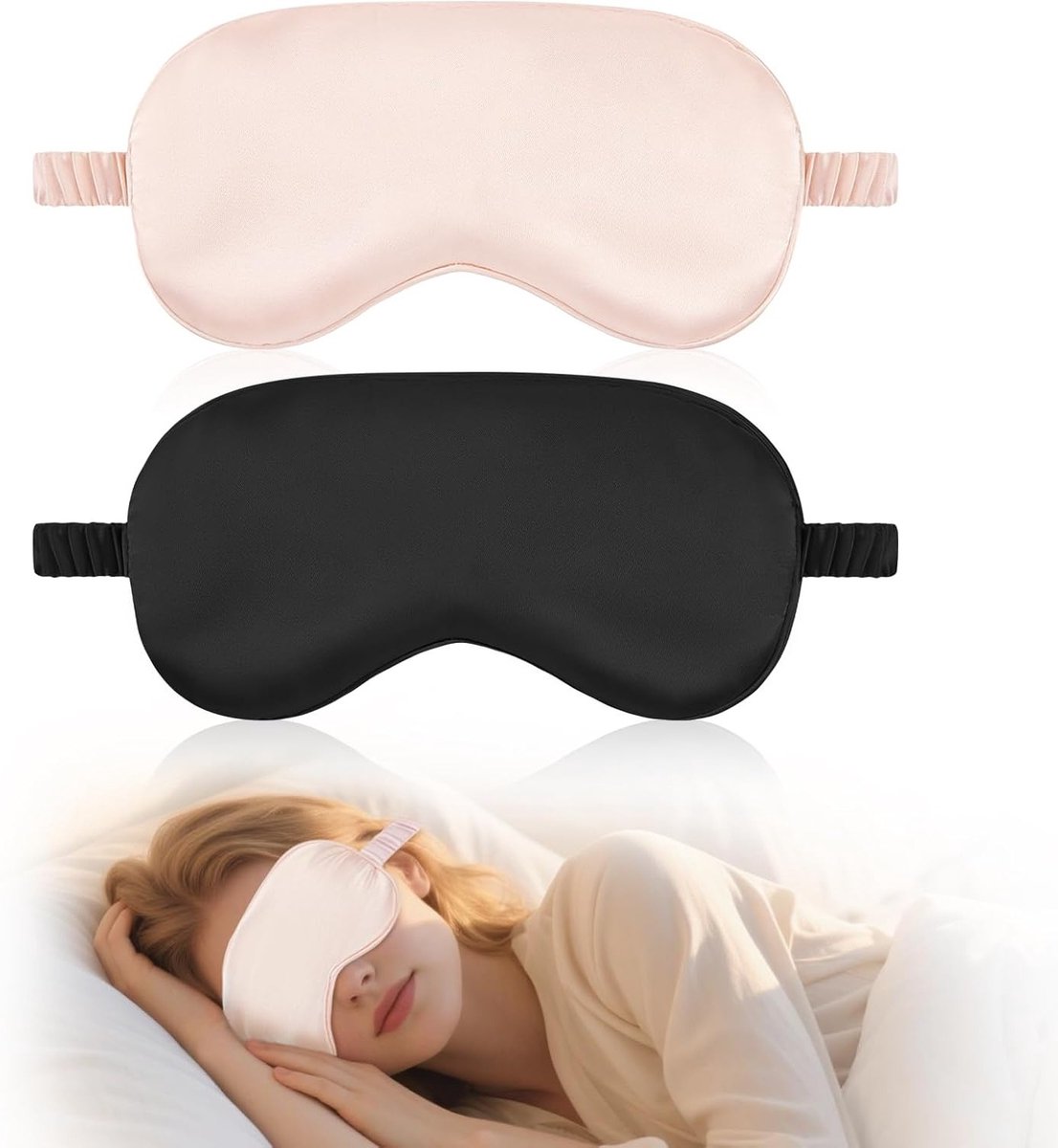 Slaapmasker 2-delig in zwart en roze, ademend en comfortabel voor reizen, kantoor en thuis, lichtgewicht en verstelbaar