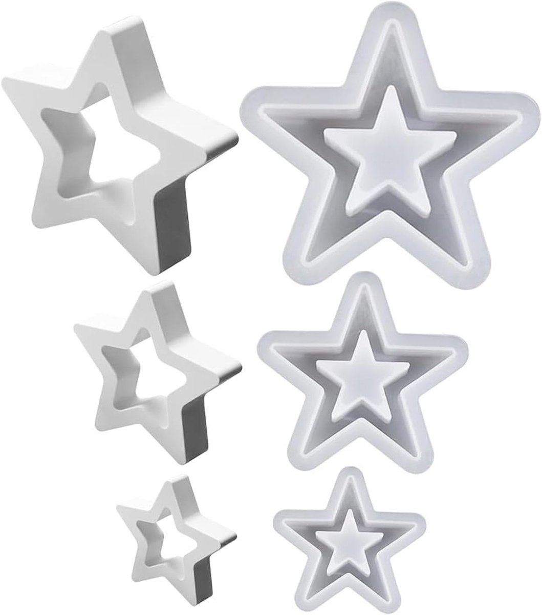 Set van 3 Stervormige Siliconen Mallen voor Gieten, Perfect voor Kerstdecoraties en Creatieve Projecten