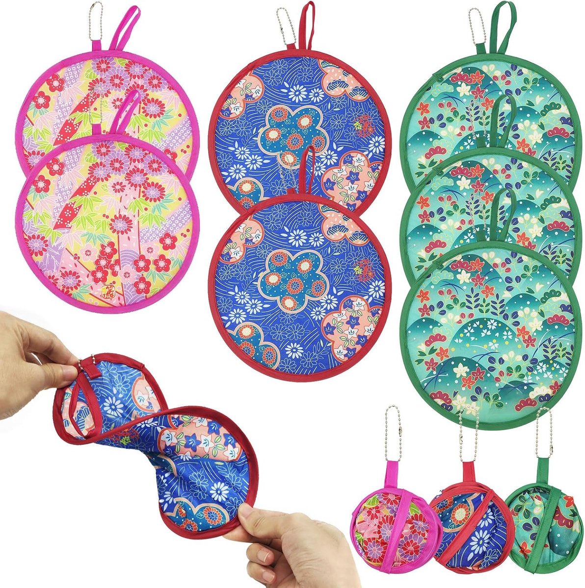 SnelShoppen - 7-Piece Vouwbare Handfans, Chinese en Japanse Stijl, Decoratieve Rond Handfans voor Feest, Bruiloft, Thuis, 21 cm
