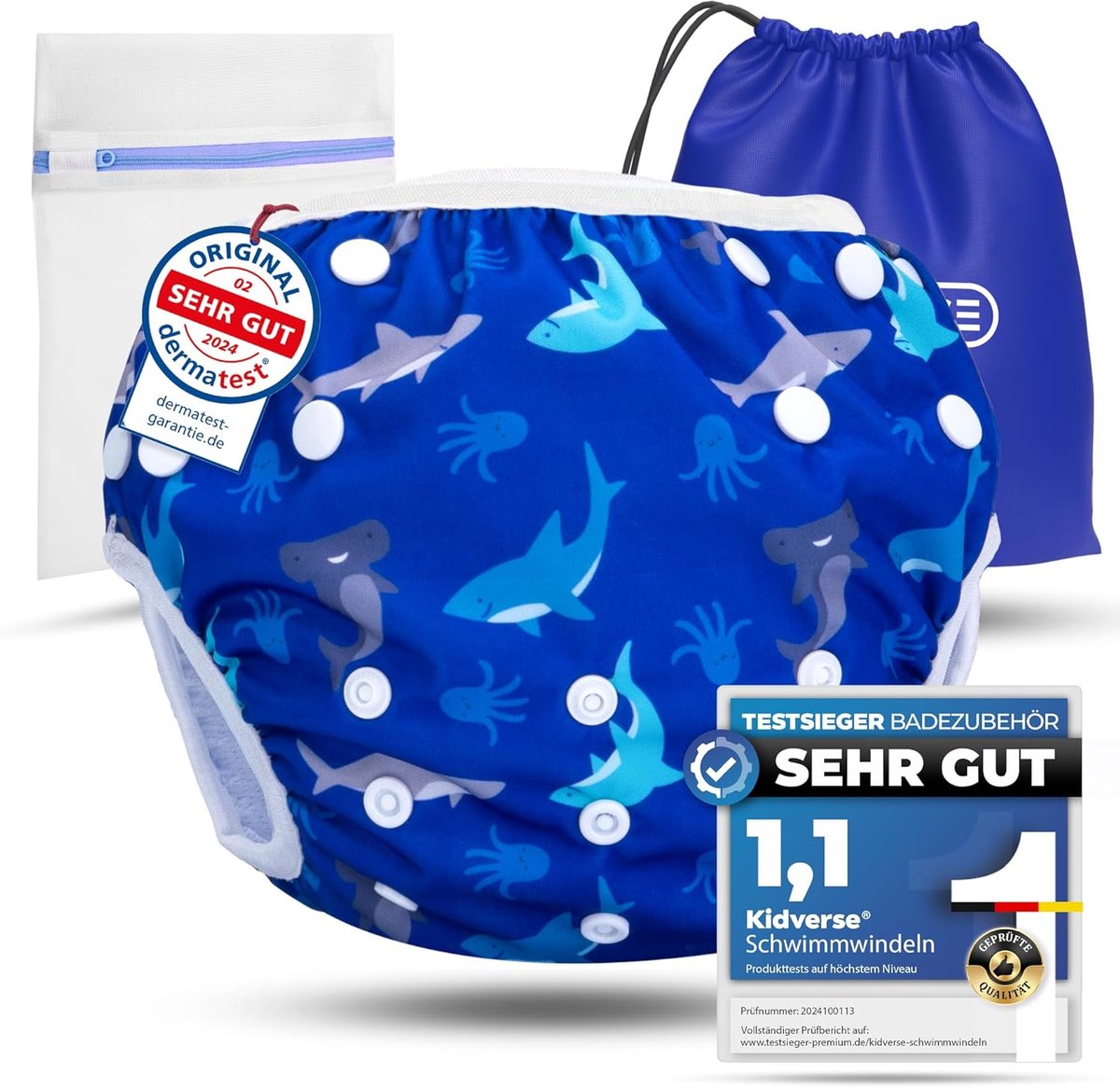 SnelShoppen - Herbruikbare zwemluier voor baby 0-3 jaar - huidvriendelijke, absorberende zwemluier met opbergzak en wasnet - ideaal voor het zwembad,