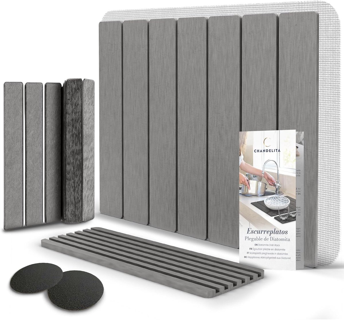 Thijox - Afdruipmat van Diatomiet 40x30 cm - Sneldrogend Antibacterieel Antislip met Afdruiprek 30x10 cm en 2 Schuurpads voor Keuken en Glazen