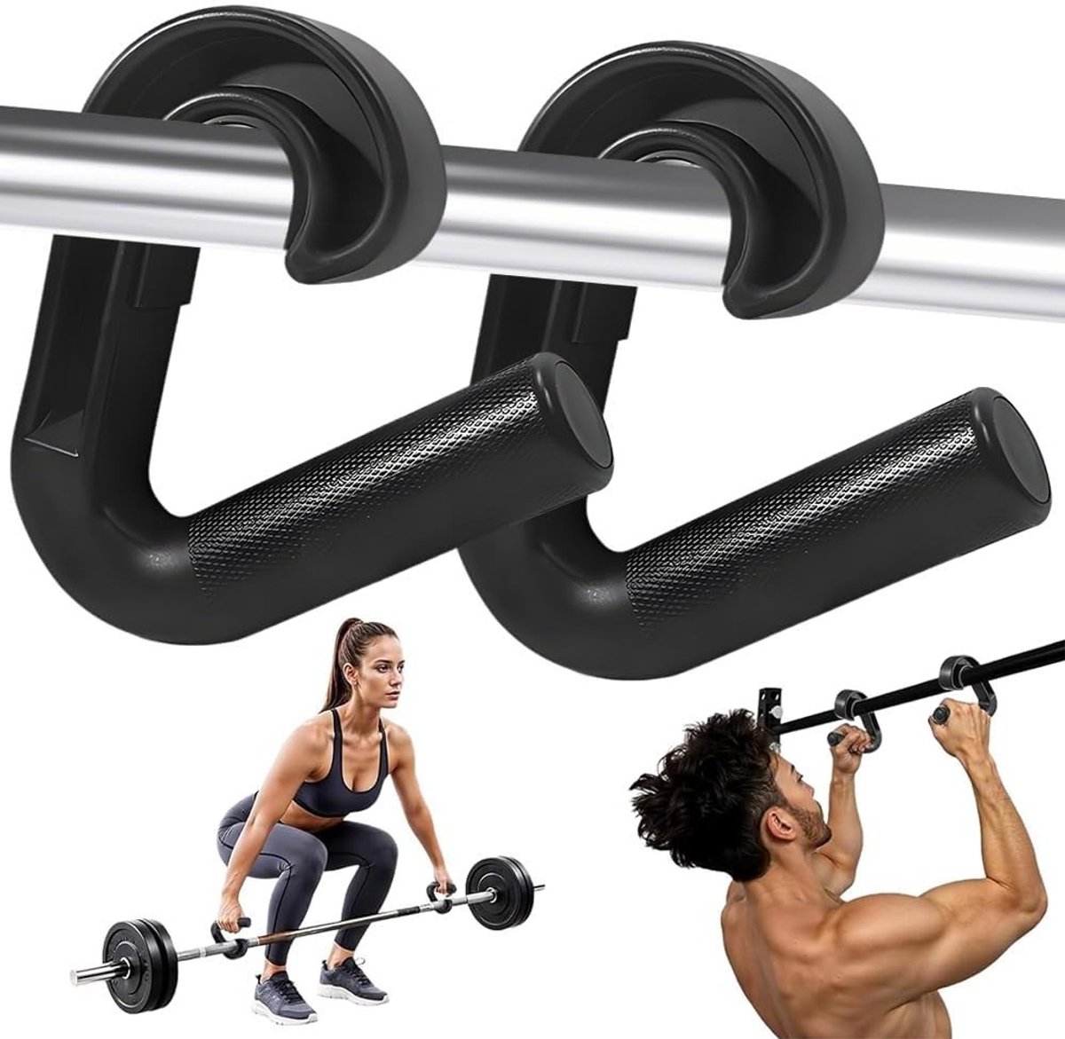 Fitnessgrepen - Optrekgrepen - Kracht Training - Ergonomisch Ontwerp - 2 Stuks - Zwart