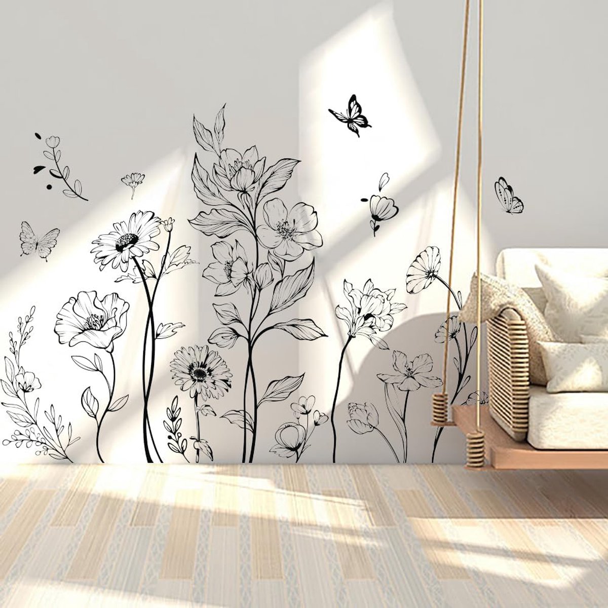 SnelShoppen - Boho Wandstickers Retro Bloemen Vinyl Muurdecoratie voor Woonkamer, Slaapkamer, Kinderkamer, Babykamer - Waterproof, Herbruikbaar, Eenvo