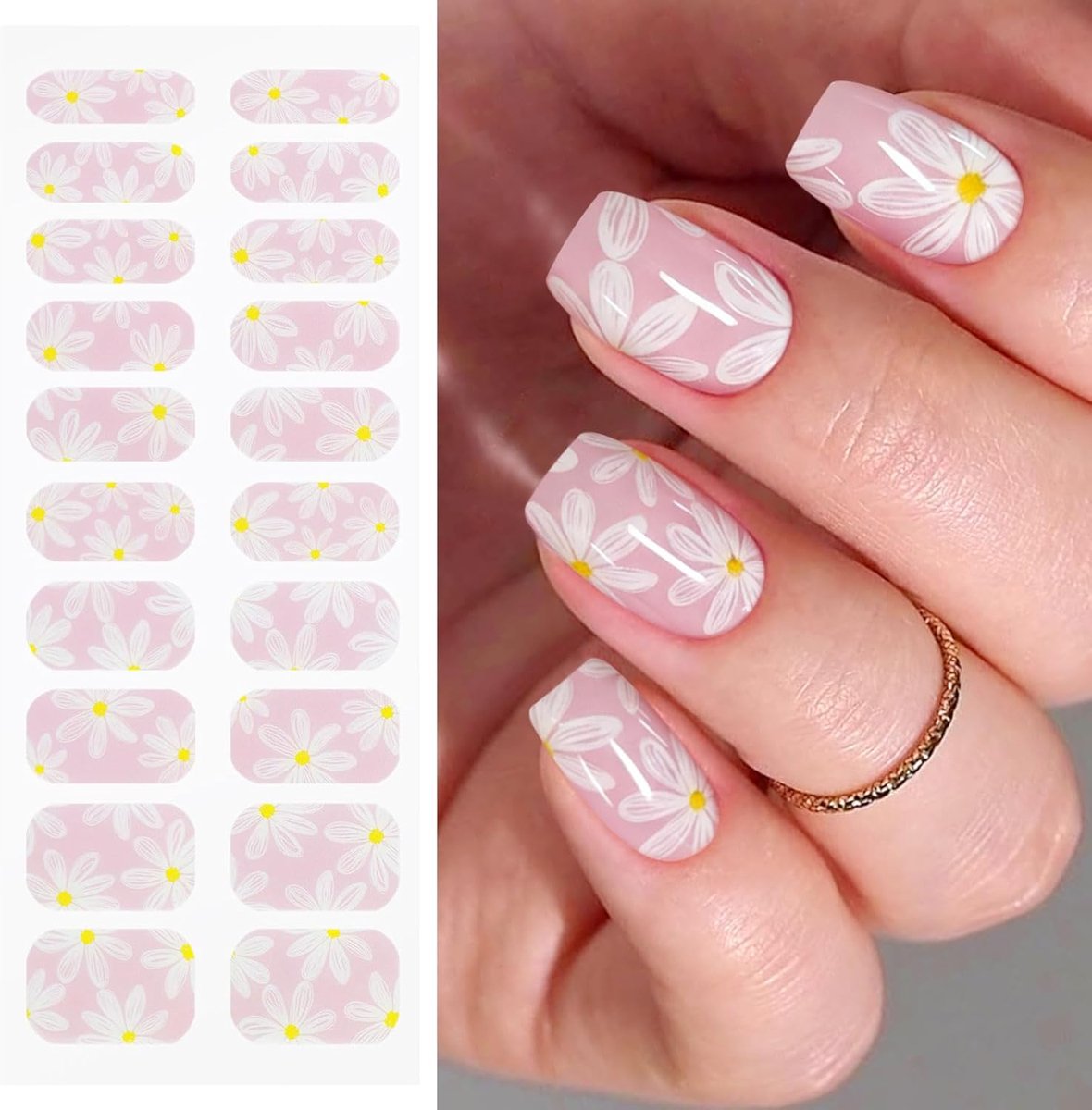 SnelShoppen - JMEOWIO Witte Bloemen Nail Foil Gel Nagel Stickers - UV Gel Nagel Stickers - 20 Stuks - Semi-Gehard - Duurzaam en Veilig voor Nagelkunst