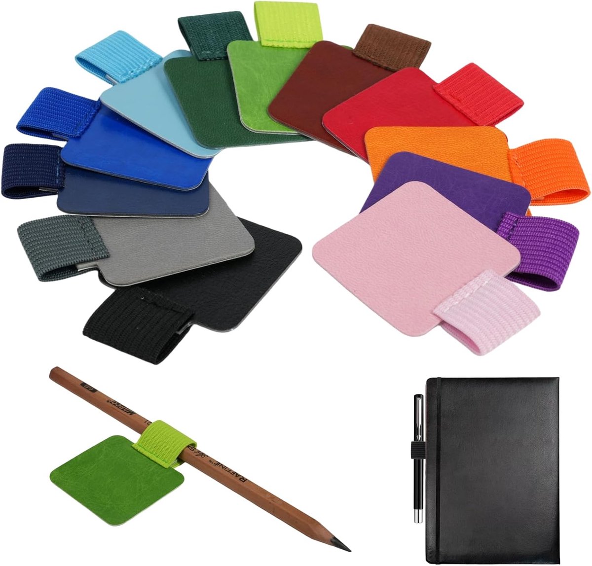 Thijox - 12 Stuks Zelfklevende Leren Penhouders - Duurzame Pennenhouder met Elastische Lus - Meerkleurig - Perfect voor Kantoor, School en Creatieve P