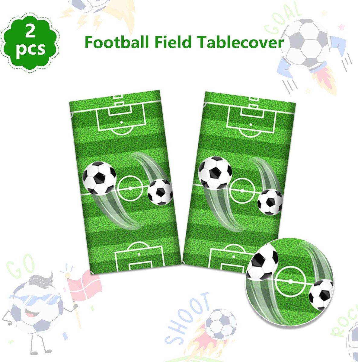 SnelShoppen - 2 Stuks Voetbal Tafelkleed - Voetbalthema Rectangular Tafelkleed voor Verjaardagspartijen, Feestdecoratie, 130x220 cm, Groen