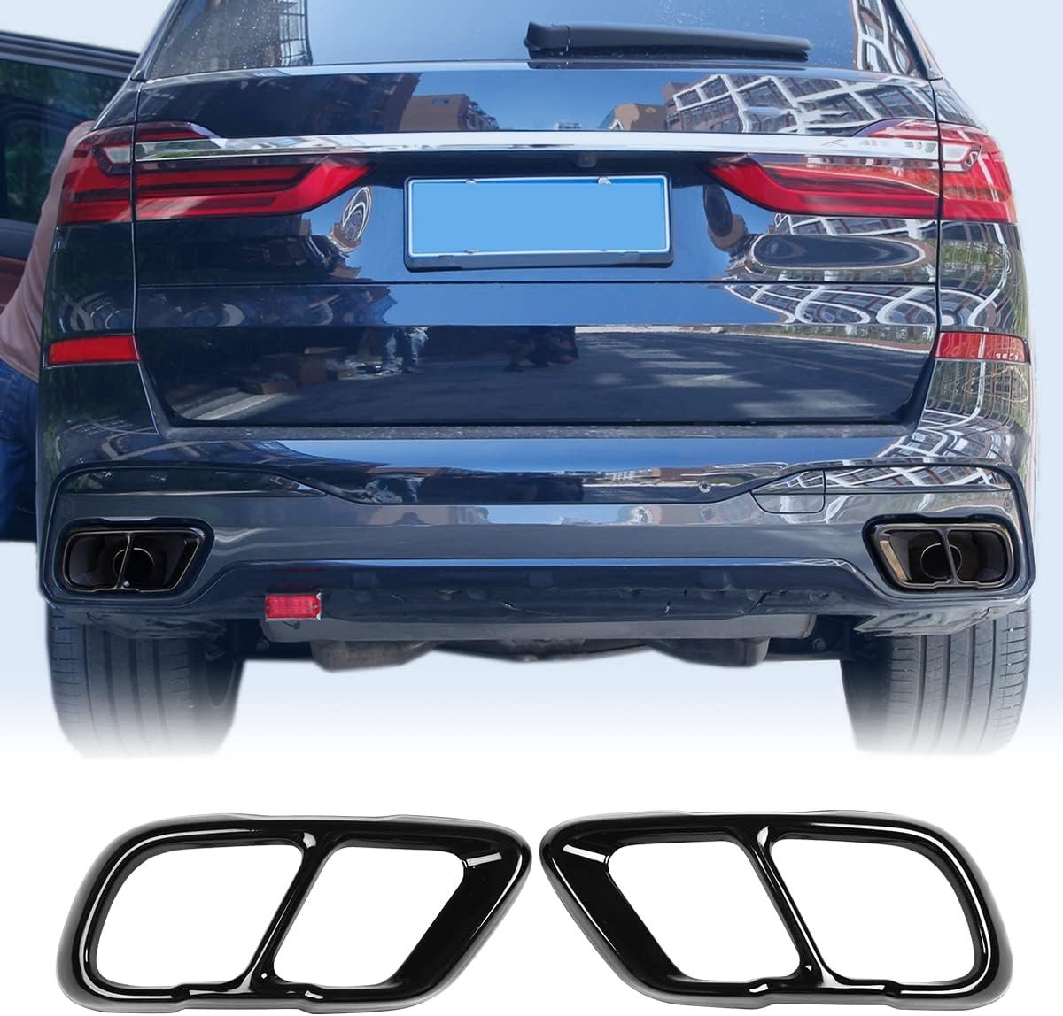 SnelShoppen - RVS Uitlaat Backpijp Decoratie Frame Cover Trims 2Pcs Glossy Black voor BMW X5 G05 X7 2019 2020 Auto Accessoires
