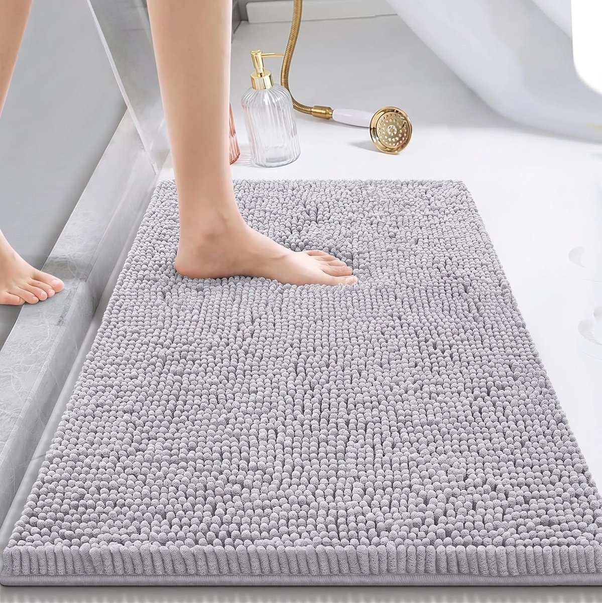 SnelShoppen - Badmat Chenille 50x80 cm - Zachte, Absorberende Antislip Badmat voor Douche, Bad en Toilet - Grijs - Machinewasbaar en Comfortabel