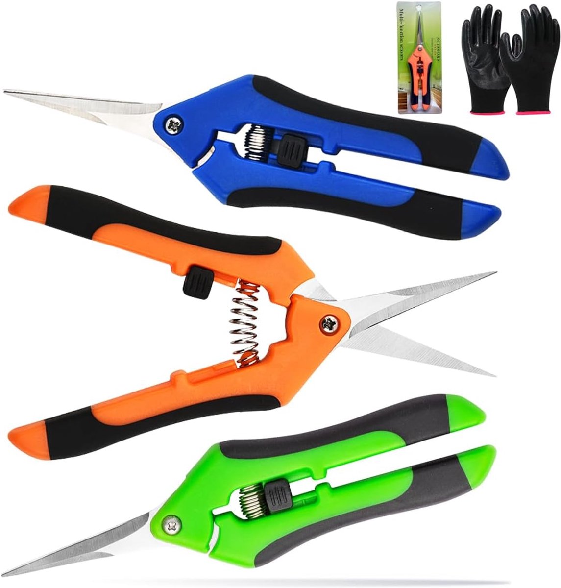 SnelShoppen - 3-delige Professionele Snoeischaar Set, 6.5 Inch Tuinscharen met Tuinhandschoenen, RVS Snoeischaren voor Planten en Bloemen, Tuin Gereed